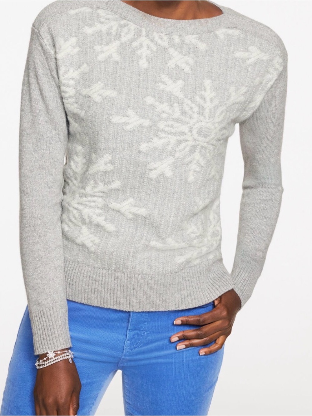 Talbots Light Gray Crewneck Snowflake Sweater